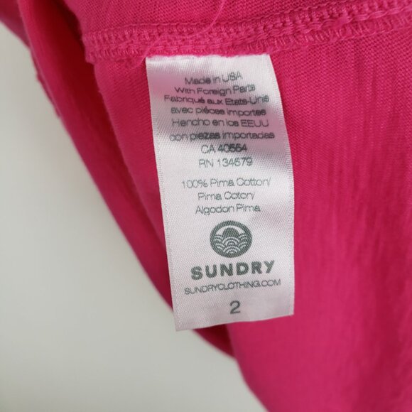Sundry Flutter Sleeve Top Magenta Pink Pima Cotton Double Ruffle Size 2/Medium - Picture 6 of 7